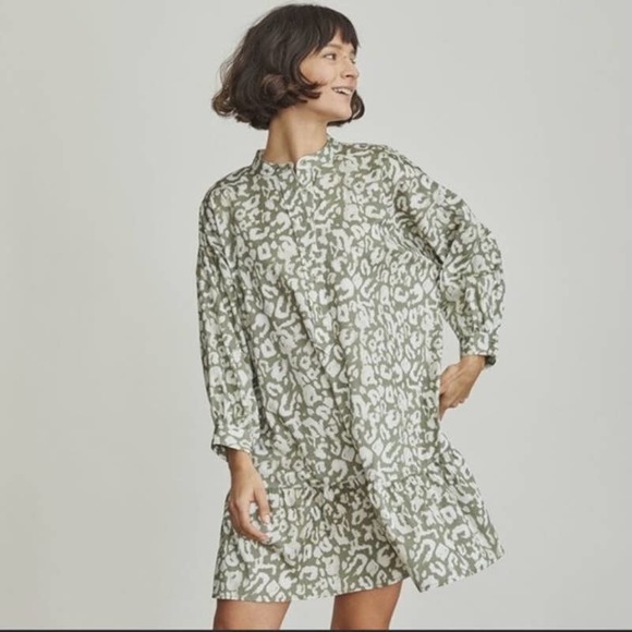 Elizabeth and James Green + White animal print long sleeve shirt dress, Size XL - Picture 2 of 12